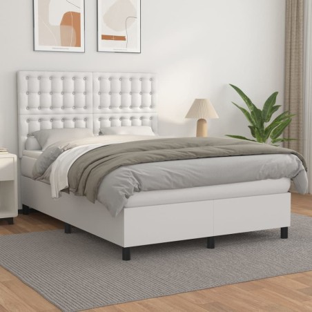 vidaXL Giroletto a Molle con Materasso Bianco 140x190 cm in Similpelle
