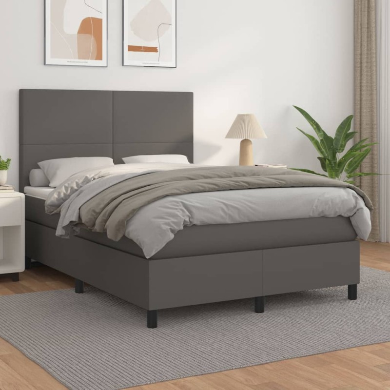 vidaXL Giroletto a Molle con Materasso Grigio 140x200 cm in Similpelle