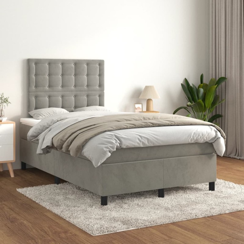 vidaXL Giroletto a Molle con Materasso Grigio Chiaro 120x200cm Velluto