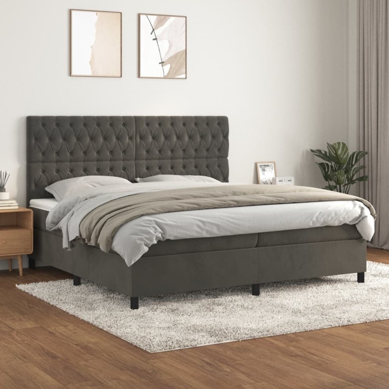 vidaXL Giroletto a Molle con Materasso Grigio Scuro 200x200 cm Velluto
