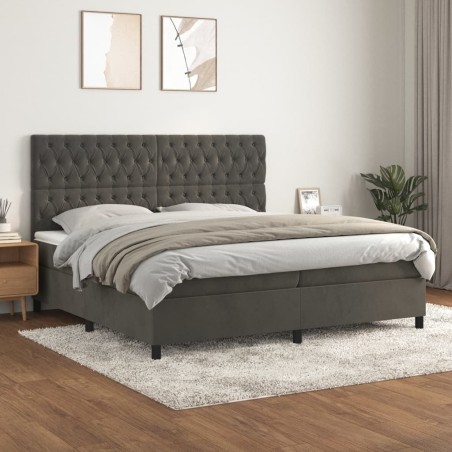 vidaXL Giroletto a Molle con Materasso Grigio Scuro 200x200 cm Velluto