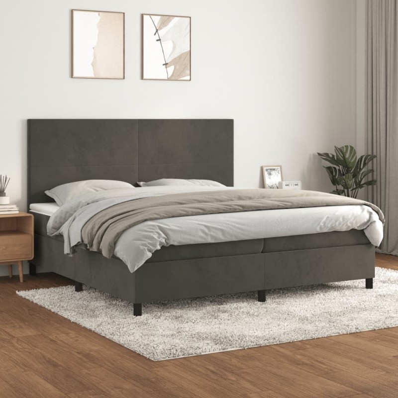vidaXL Giroletto a Molle con Materasso Grigio Scuro 200x200 cm Velluto