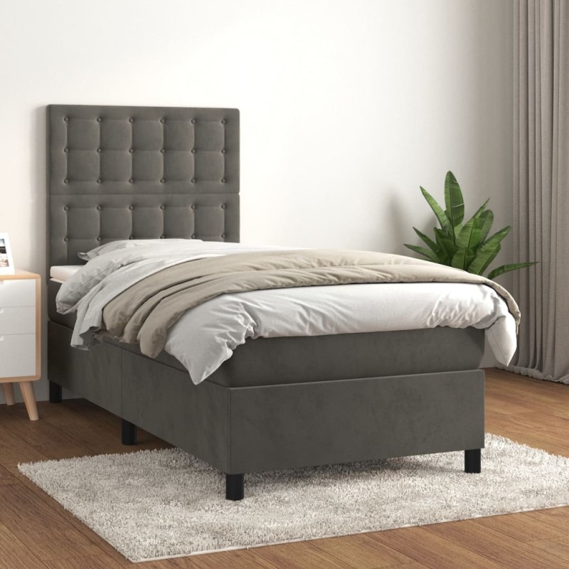 vidaXL Giroletto a Molle con Materasso Grigio Scuro 90x200 cm Velluto