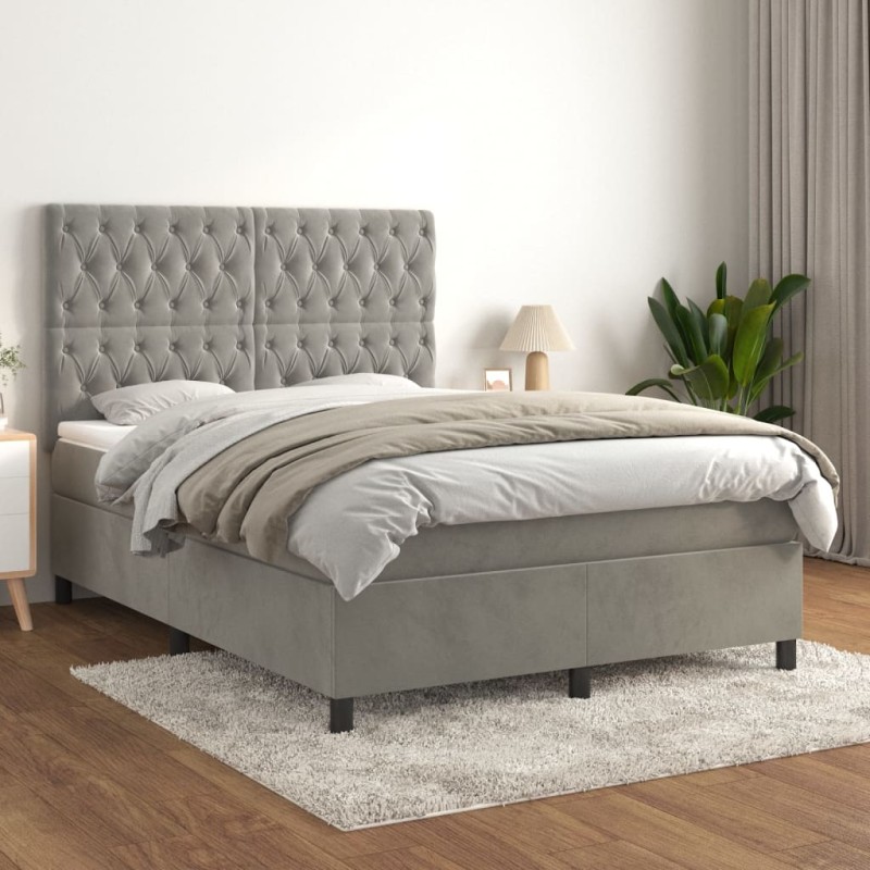 vidaXL Giroletto a Molle con Materasso Grigio Chiaro 140x200cm Velluto
