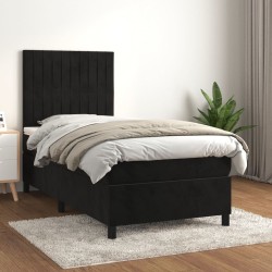 vidaXL Giroletto a Molle con Materasso Nero 90x190 cm in Velluto