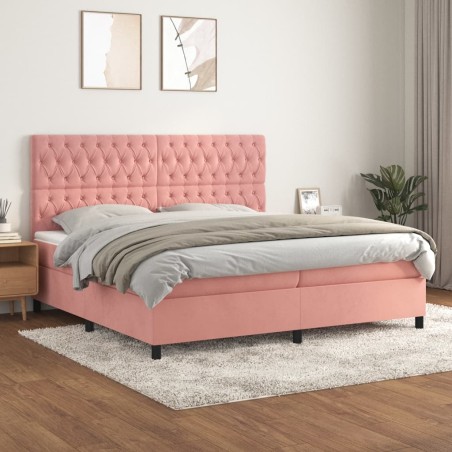 vidaXL Giroletto a Molle con Materasso Rosa 200x200 cm in Velluto
