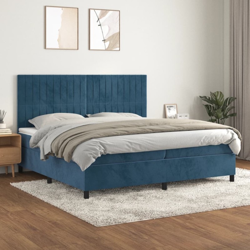 vidaXL Giroletto a Molle con Materasso Blu Scuro 200x200 cm in Velluto