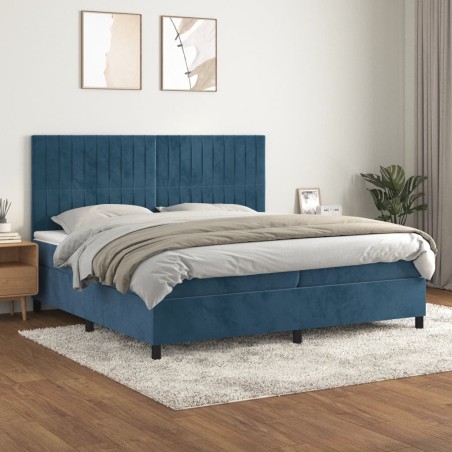 vidaXL Giroletto a Molle con Materasso Blu Scuro 200x200 cm in Velluto