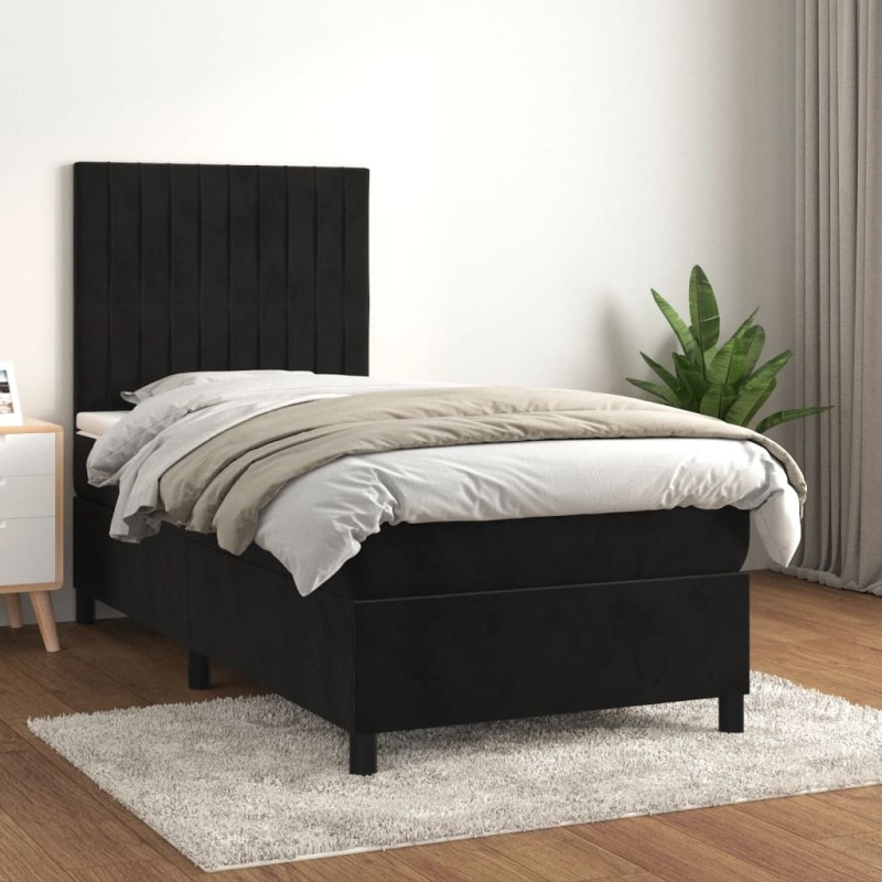 vidaXL Giroletto a Molle con Materasso Nero 100x200 cm in Velluto