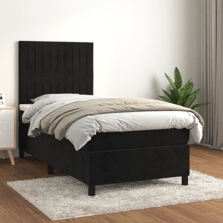 vidaXL Giroletto a Molle con Materasso Nero 100x200 cm in Velluto