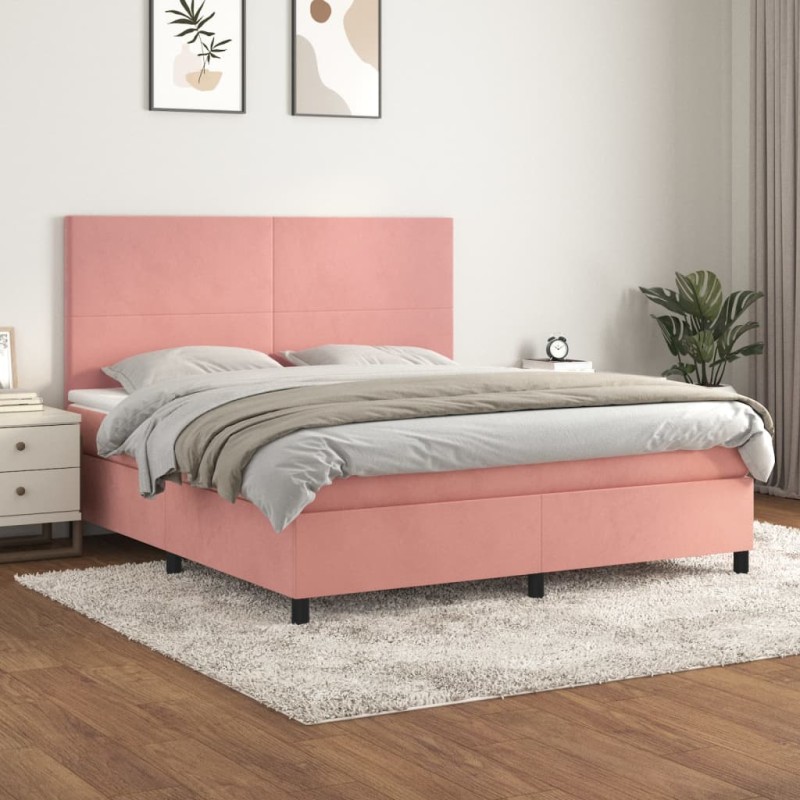 Giroletto a Molle con Materasso Rosa 180x200 cm in Velluto