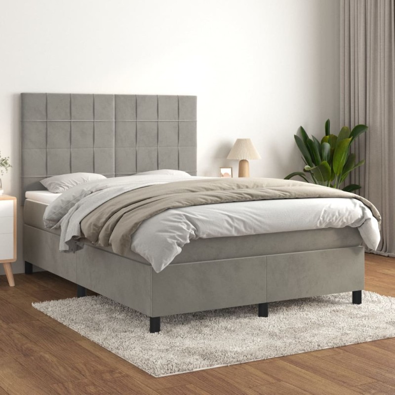 vidaXL Giroletto a Molle con Materasso Grigio Chiaro 140x190cm Velluto