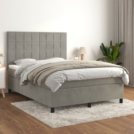 vidaXL Giroletto a Molle con Materasso Grigio Chiaro 140x190cm Velluto