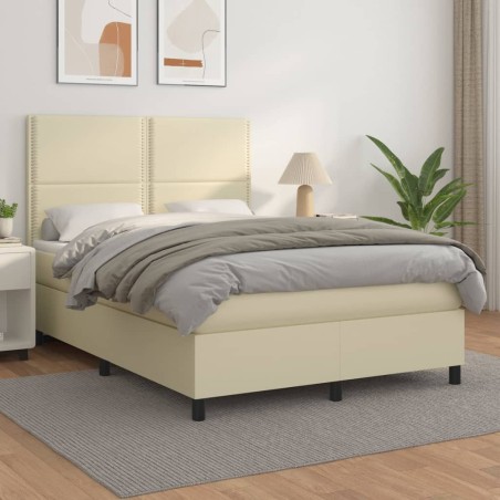 Giroletto a Molle con Materasso Crema 140x200 cm in Similpelle