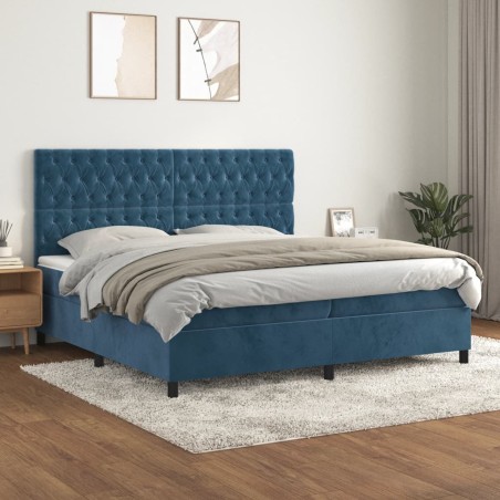 Giroletto a Molle con Materasso Blu Scuro 200x200 cm in Velluto