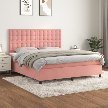 vidaXL Giroletto a Molle con Materasso Rosa 180x200 cm in Velluto