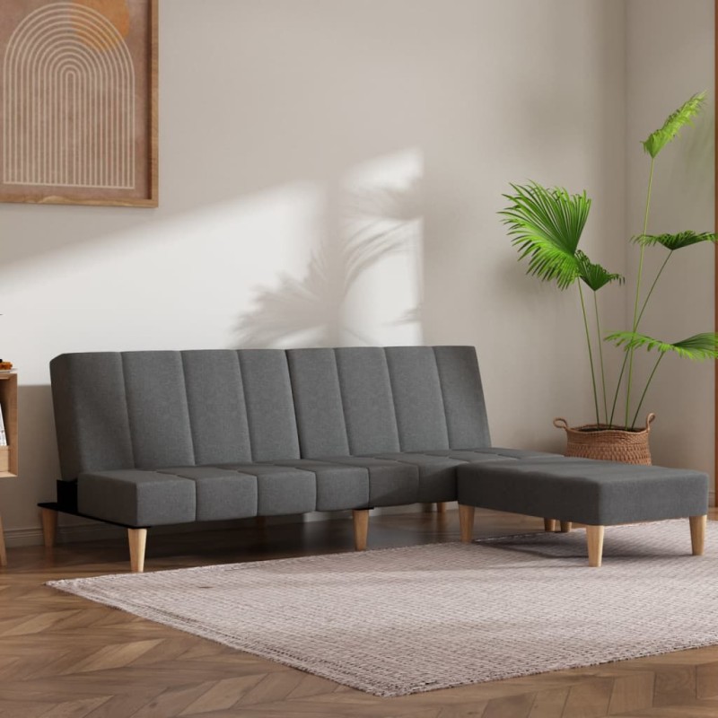 Divano Letto a 2 Posti Pouf e 2 Cuscini Grigio Chiaro Tessuto Divano Letto a 2 Posti Pouf e 2 Cuscini Grigio Chiaro Tessuto