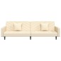 Divano Letto a 2 Posti con 2 Cuscini e Pouf Crema in Velluto Divano Letto a 2 Posti con 2 Cuscini e Pouf Crema in Velluto