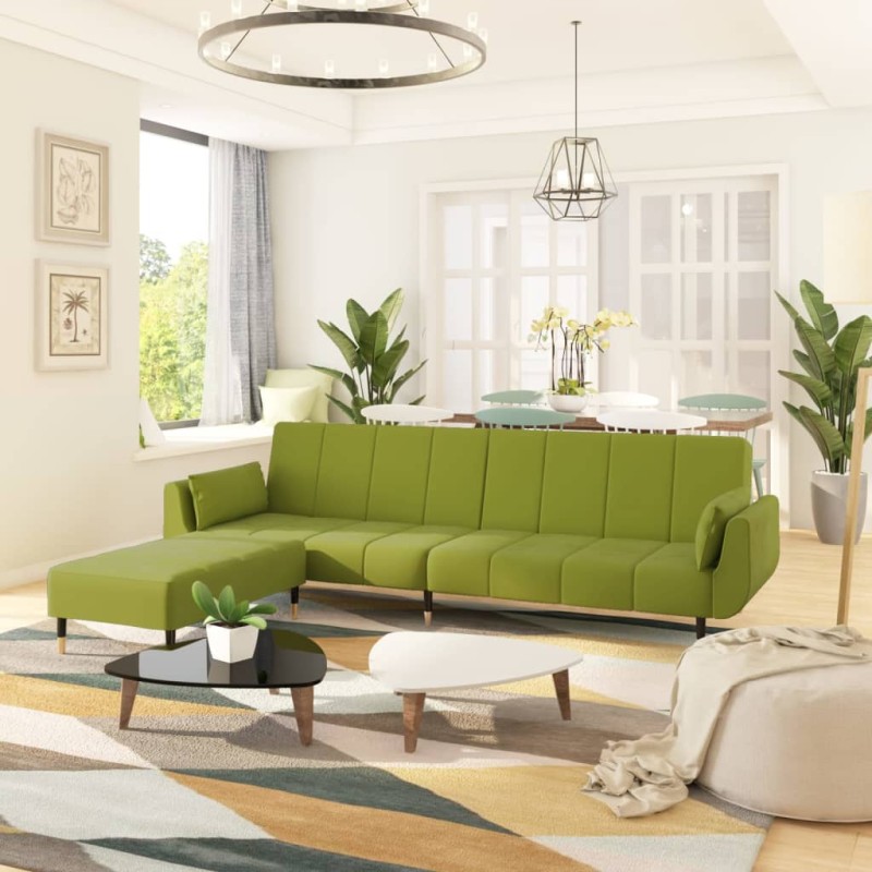 Divano Letto 2 Posti con Pouf Due Cuscini Verde Chiaro Velluto Divano Letto 2 Posti con Pouf Due Cuscini Verde Chiaro Velluto