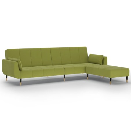 Divano Letto 2 Posti con Pouf Due Cuscini Verde Chiaro Velluto