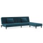 Divano Letto a 2 Posti con 2 Cuscini e Pouf Blu in Velluto Divano Letto a 2 Posti con 2 Cuscini e Pouf Blu in Velluto