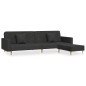 Divano Letto a 2 Posti con 2 Cuscini e Pouf Nero in Tessuto Divano Letto a 2 Posti con 2 Cuscini e Pouf Nero in Tessuto