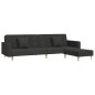 Divano Letto a 2 Posti con 2 Cuscini e Pouf Nero in Tessuto Divano Letto a 2 Posti con 2 Cuscini e Pouf Nero in Tessuto