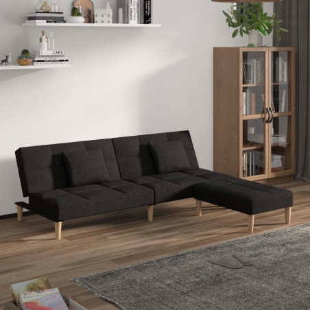 Divano Letto 2 Posti 2 Cuscini Poggiapiedi Grigio Scuro Tessuto