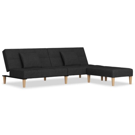 Divano Letto 2 Posti 2 Cuscini Poggiapiedi Grigio Scuro Tessuto