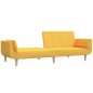 Divano Letto a 2 Posti con Pouf e Due Cuscini Giallo in Tessuto Divano Letto a 2 Posti con Pouf e Due Cuscini Giallo in Tessuto