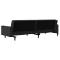 Divano Letto a 2 Posti con 2 Cuscini e Pouf Nero in Velluto Divano Letto a 2 Posti con 2 Cuscini e Pouf Nero in Velluto