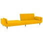 Divano Letto a 2 Posti con Pouf e Due Cuscini Giallo in Velluto Divano Letto a 2 Posti con Pouf e Due Cuscini Giallo in Velluto
