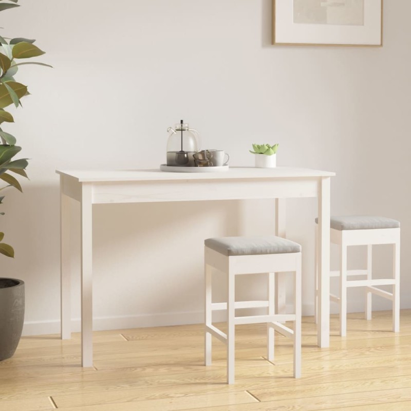 Tavolo da Pranzo Bianco 110x55x75 cm in Legno Massello di Pino Tavolo da Pranzo Bianco 110x55x75 cm in Legno Massello di Pino
