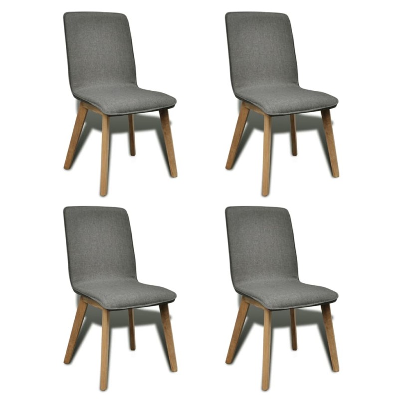 Sedie da Pranzo 4 pz Grigio Chiaro in Tessuto e Massello Rovere Sedie da Pranzo 4 pz Grigio Chiaro in Tessuto e Massello Rovere