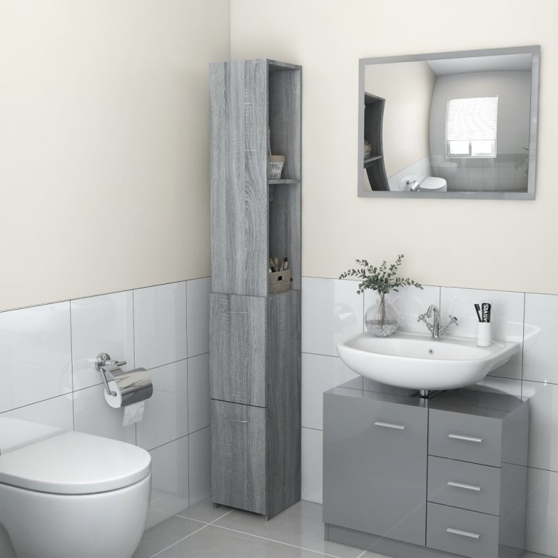 Armadietto Bagno Grigio Sonoma 25x25x170cm Legno Ingegnerizzato Armadietto Bagno Grigio Sonoma 25x25x170cm Legno Ingegnerizzato
