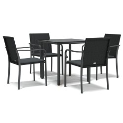 Set Pranzo da Giardino 5pz con Cuscini in Polyrattan e Acciaio