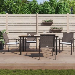 Set Pranzo da Giardino 5pz con Cuscini in Polyrattan e Acciaio