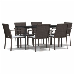 Set Pranzo da Giardino 7 pz con Cuscini in Polyrattan e Acciaio