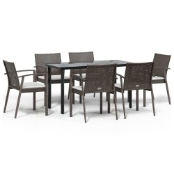 Set Pranzo da Giardino 7 pz con Cuscini in Polyrattan e Acciaio