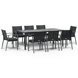 Set Pranzo da Giardino 9 pz con Cuscini in Polyrattan e Acciaio