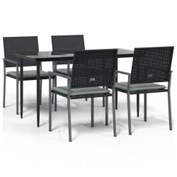 Set Pranzo da Giardino 5pz con Cuscini in Polyrattan e Acciaio