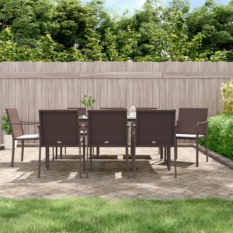 Set Pranzo da Giardino 9 pz con Cuscini in Polyrattan e Acciaio Set Pranzo da Giardino 9 pz con Cuscini in Polyrattan e Acciaio