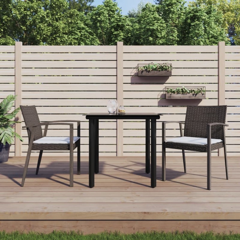 Set Pranzo da Giardino 3pz con Cuscini in Polyrattan e Acciaio Set Pranzo da Giardino 3pz con Cuscini in Polyrattan e Acciaio