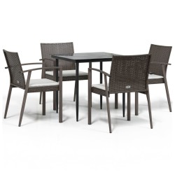 Set Pranzo da Giardino 5pz con Cuscini in Polyrattan e Acciaio