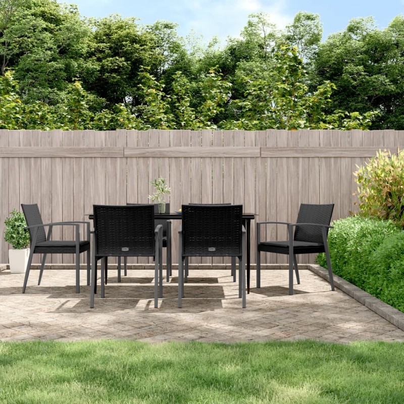 Set Pranzo da Giardino 7 pz con Cuscini in Polyrattan e Acciaio Set Pranzo da Giardino 7 pz con Cuscini in Polyrattan e Acciaio