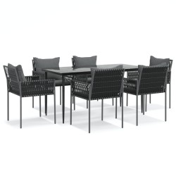 Set Pranzo da Giardino 7 pz con Cuscini in Polyrattan e Acciaio