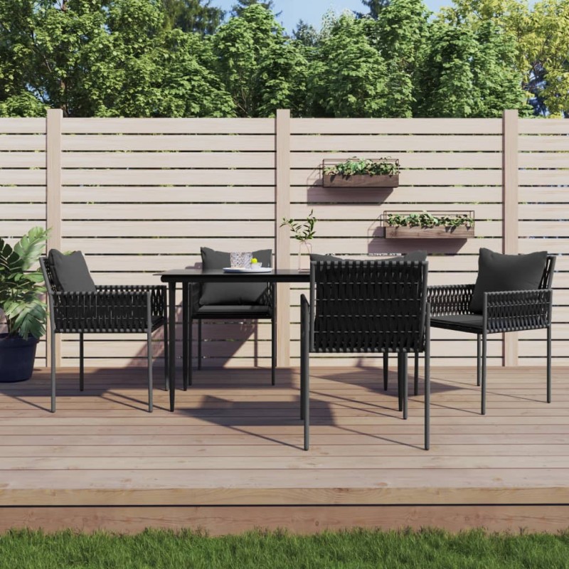 Set Pranzo da Giardino 5pz con Cuscini in Polyrattan e Acciaio Set Pranzo da Giardino 5pz con Cuscini in Polyrattan e Acciaio