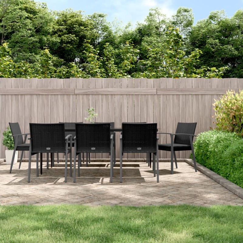 Set Pranzo da Giardino 9 pz con Cuscini in Polyrattan e Acciaio Set Pranzo da Giardino 9 pz con Cuscini in Polyrattan e Acciaio