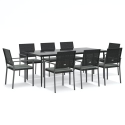 Set Pranzo da Giardino 9 pz con Cuscini in Polyrattan e Acciaio