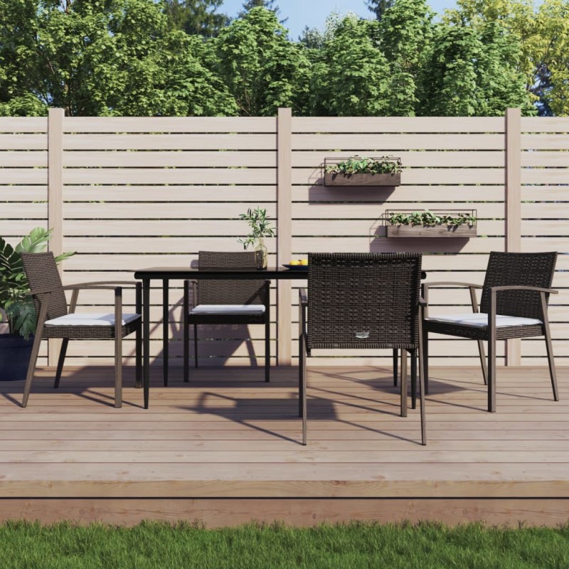 Set Pranzo da Giardino 5pz con Cuscini in Polyrattan e Acciaio Set Pranzo da Giardino 5pz con Cuscini in Polyrattan e Acciaio